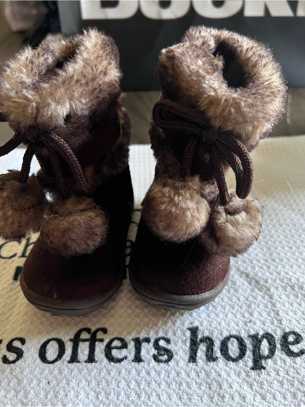 Faded Glory Toddler Brown Faux Fur Pom Booties